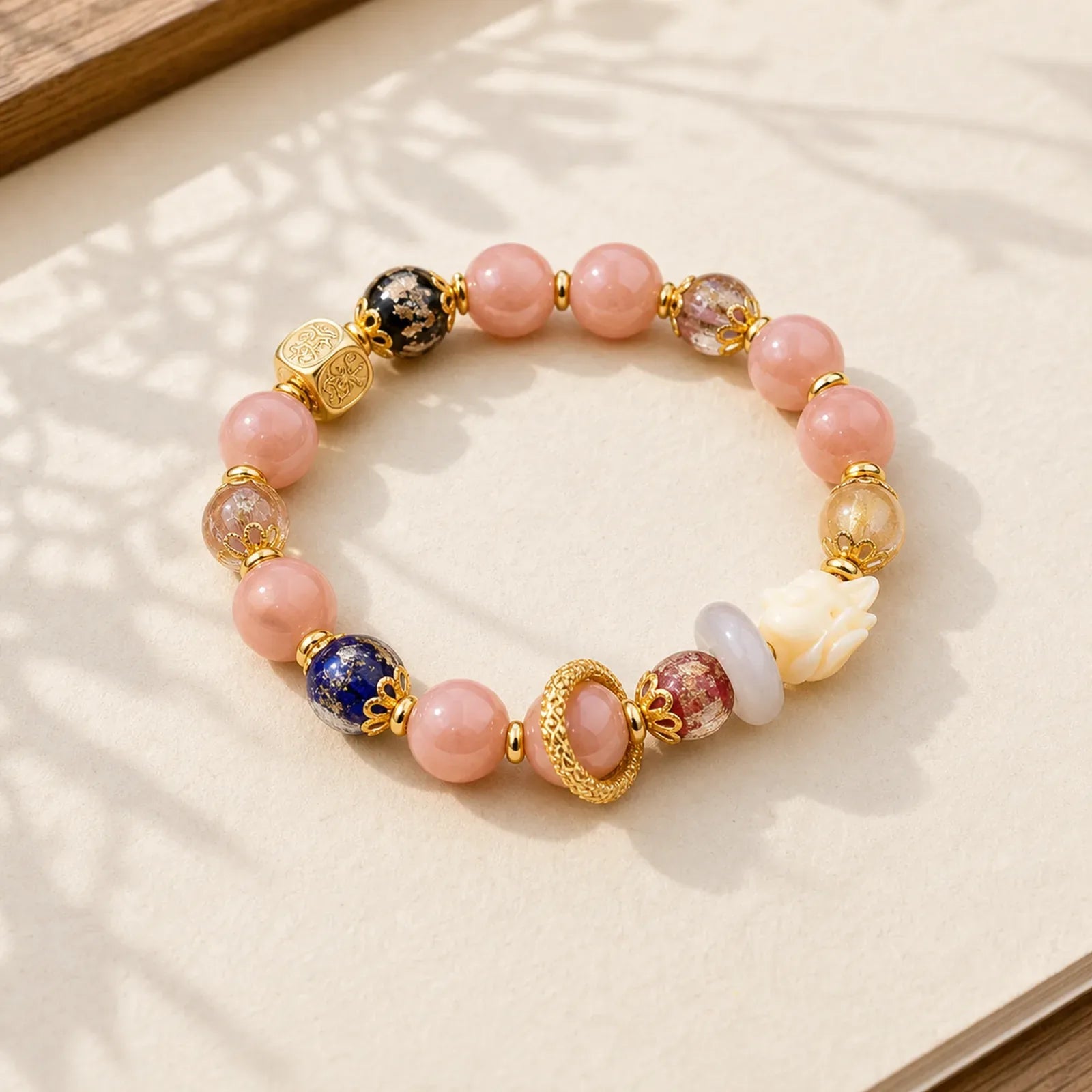 Tibetan Incense Ash Liuli Glass Bead Luck Protection Nine Tailed Fox Bracelet featuring Nine-Tailed Fox, Five Elements