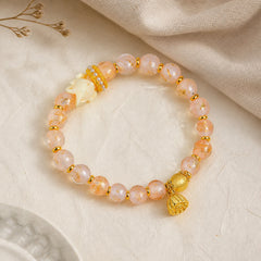 Tibetan Incense Ash Liuli Glass Bead Lucky Nine Tailed Fox Lotus Charm Bracelet featuring Nine-Tailed Fox, Lotus, Five Elements