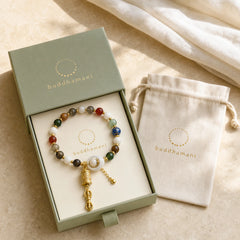 Tibetan Incense Ash Liuli Glass Tridacna Stone Sun Stone Om Mani Padme Hum Prayer Wheel Charm Bracelet featuring Tridacna Stone, Sun Stone, Om Mani Padme Hum