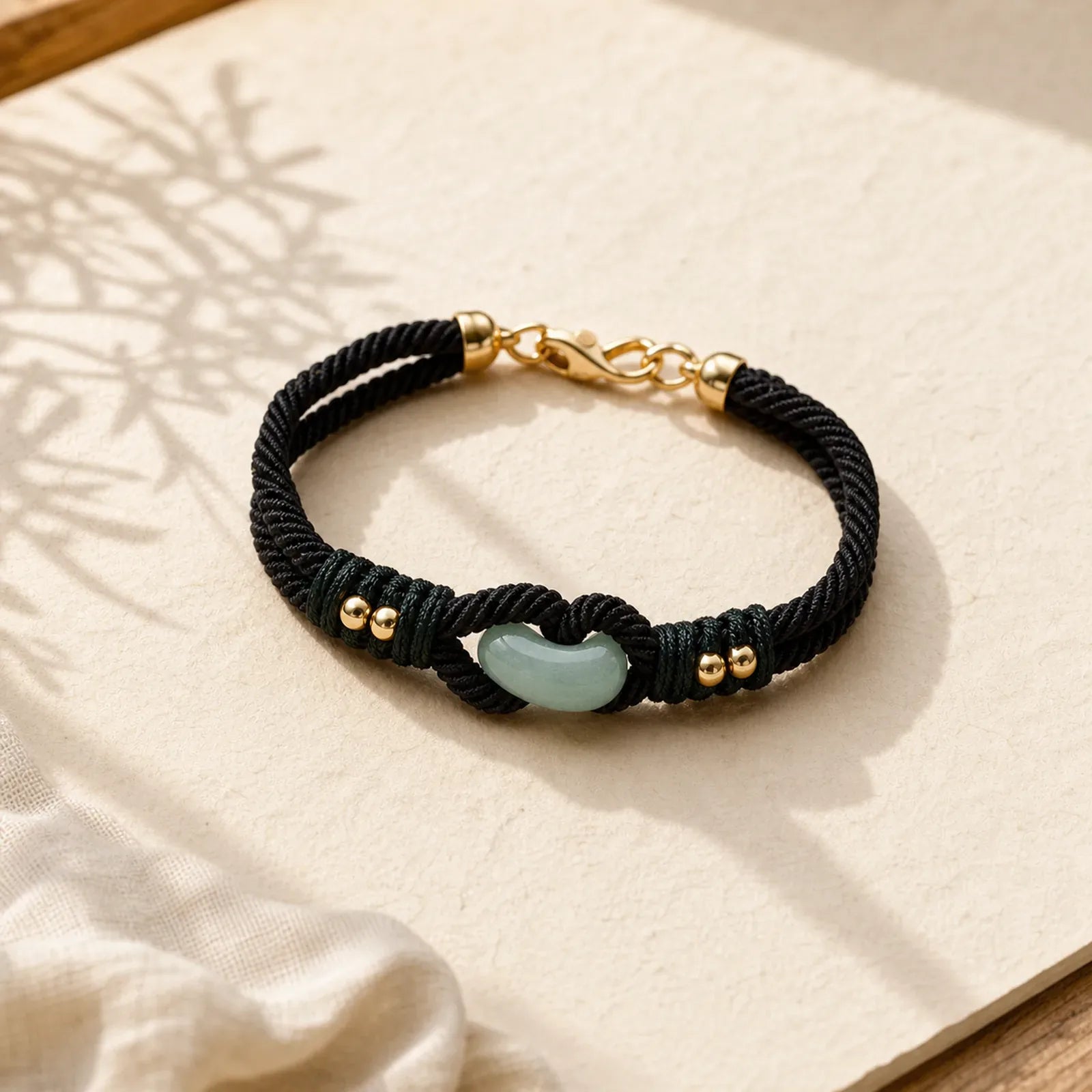 Tibetan Jade Lucky Black Rope Couple Bracelet featuring Jade