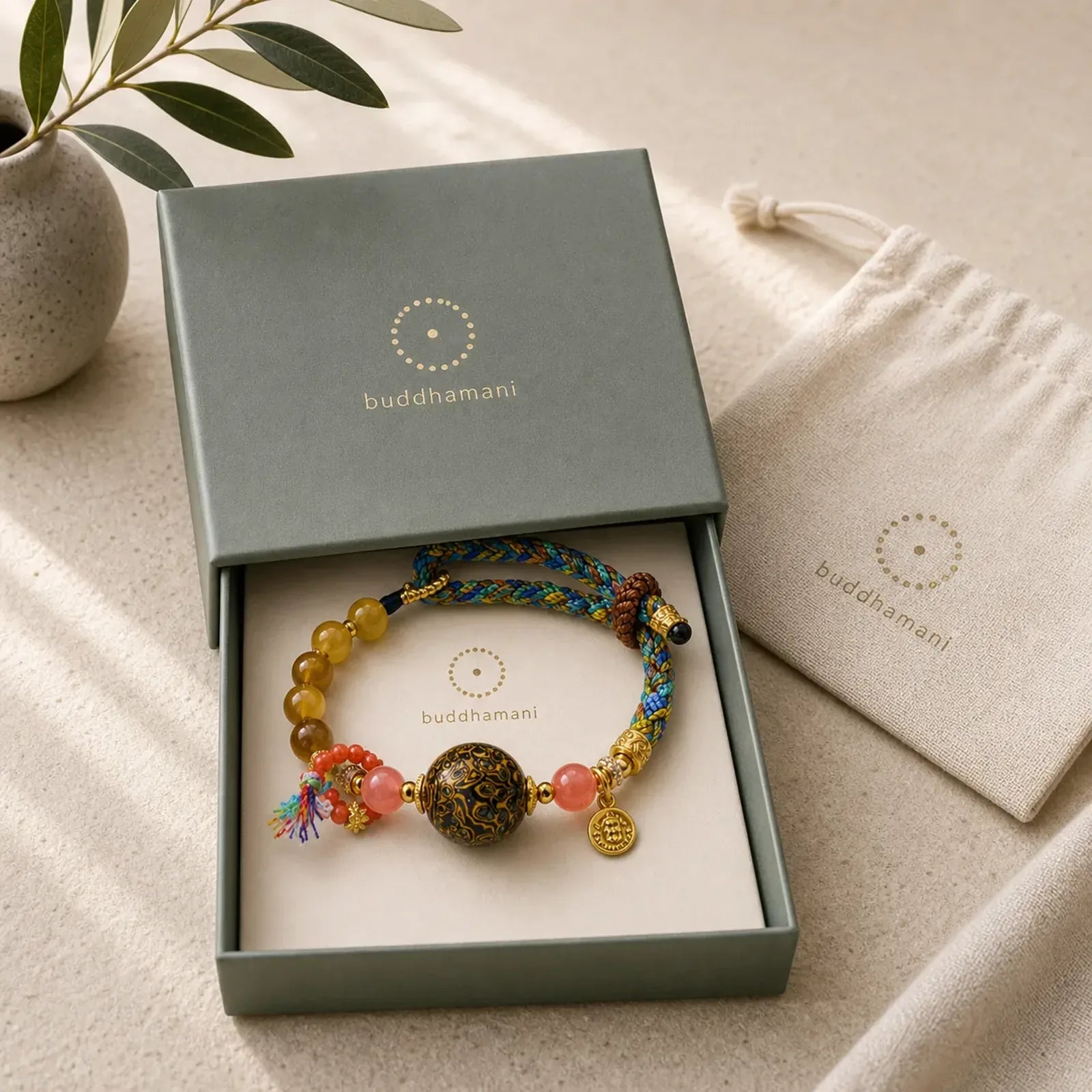 Tibetan Lacquer Bead Hand-woven Tiger Eye Stone Protection Bracelet featuring Tiger Eye
