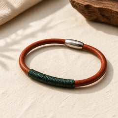 Tibetan Leather Handmade Five Elements Luck Braid String Buckle Bracelet featuring Five Elements, Titanium Steel