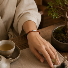 Tibetan Leather Handmade Five Elements Luck Braid String Buckle Bracelet featuring Five Elements, Titanium Steel