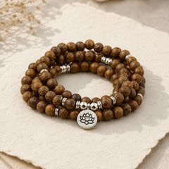 Tibetan Lightning Strike Wood Bracelet Lotus Buddha Mala featuring Lightning Strike Wood, Lotus, Lotus Symbol