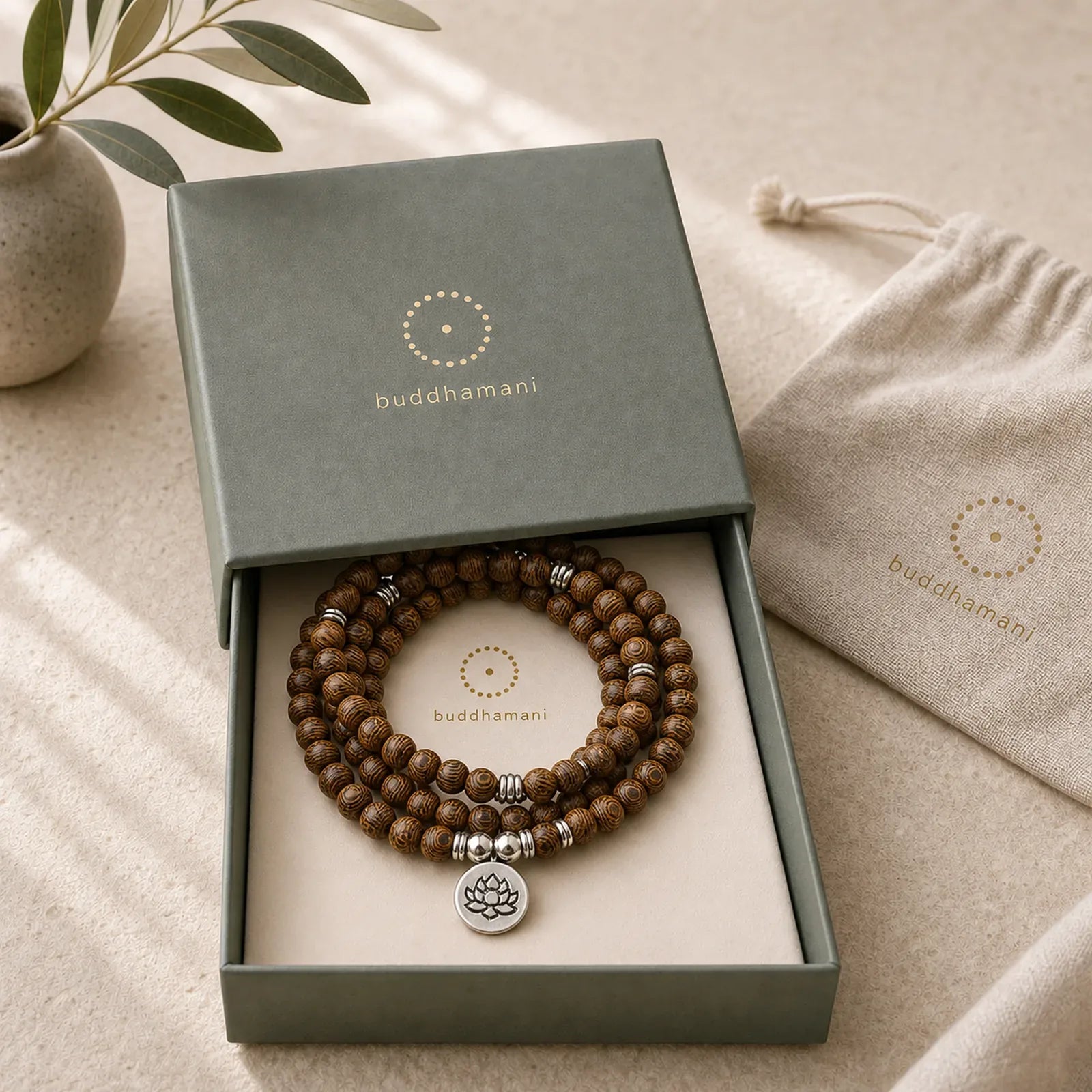 Tibetan Lightning Strike Wood Bracelet Lotus Buddha Mala featuring Lightning Strike Wood, Lotus, Lotus Symbol