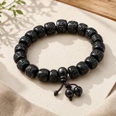 Tibetan Lightning Strike Wood Protection Bracelet featuring Lightning Strike Wood, Om Mani Padme Hum, Om