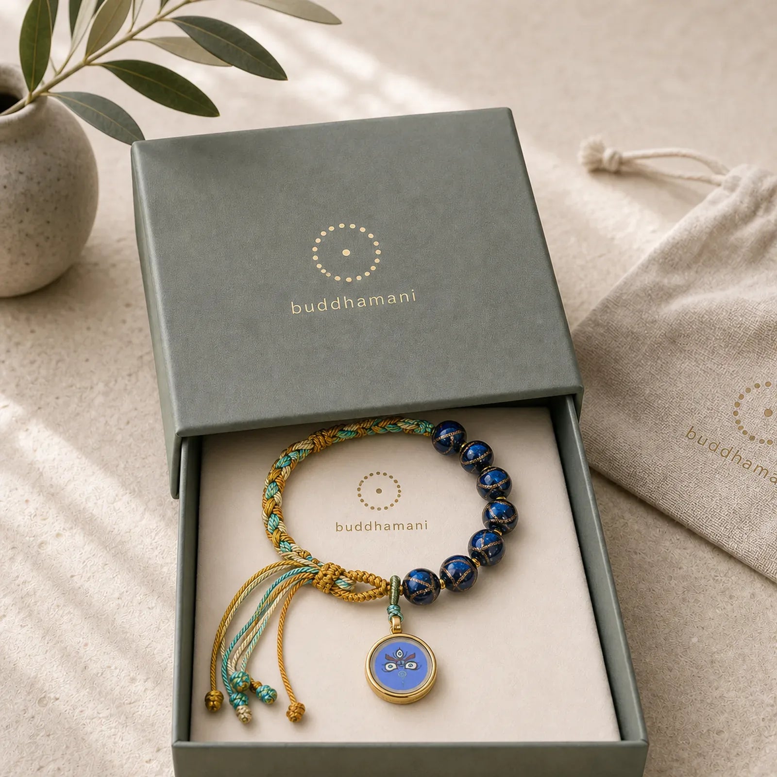 Tibetan Liuli Glass Bead Five Directions Gods Of Wealth Buddha Eye Blessing String Bracelet featuring Five Elements, Titanium Steel