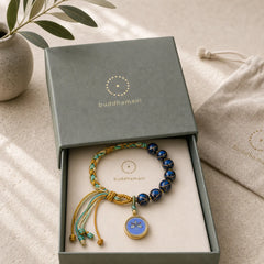 Tibetan Liuli Glass Bead Five Directions Gods Of Wealth Buddha Eye Blessing String Bracelet featuring Five Elements, Titanium Steel