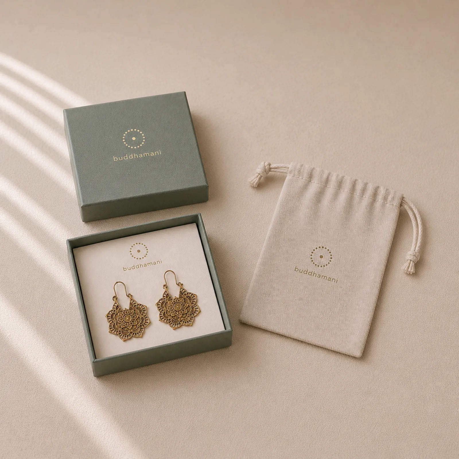 Tibetan Lotus Engraving Copper Blessing Drop Earrings featuring Lotus, Copper, Lotus Symbol