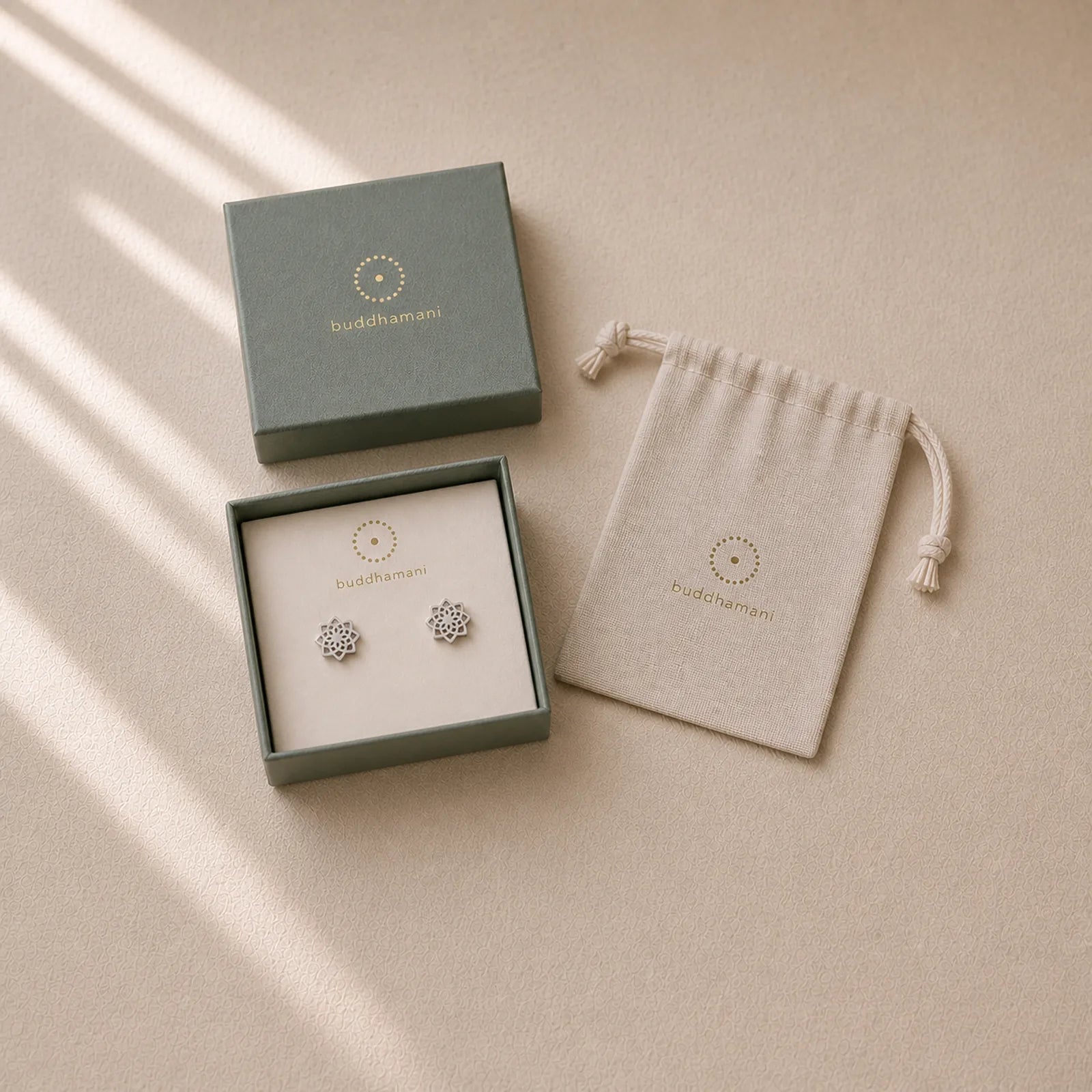 Tibetan Lotus Pattern New Beginning Stud Earrings featuring Lotus, Lotus Symbol, Titanium Steel