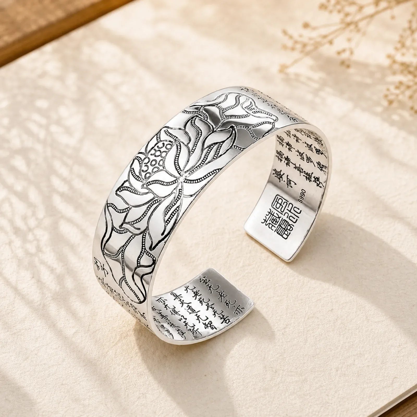 Tibetan Lotus White Copper Luck Bracelet featuring Lotus, Copper, Lotus Symbol