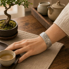 Tibetan Lotus White Copper Luck Bracelet featuring Lotus, Copper, Lotus Symbol