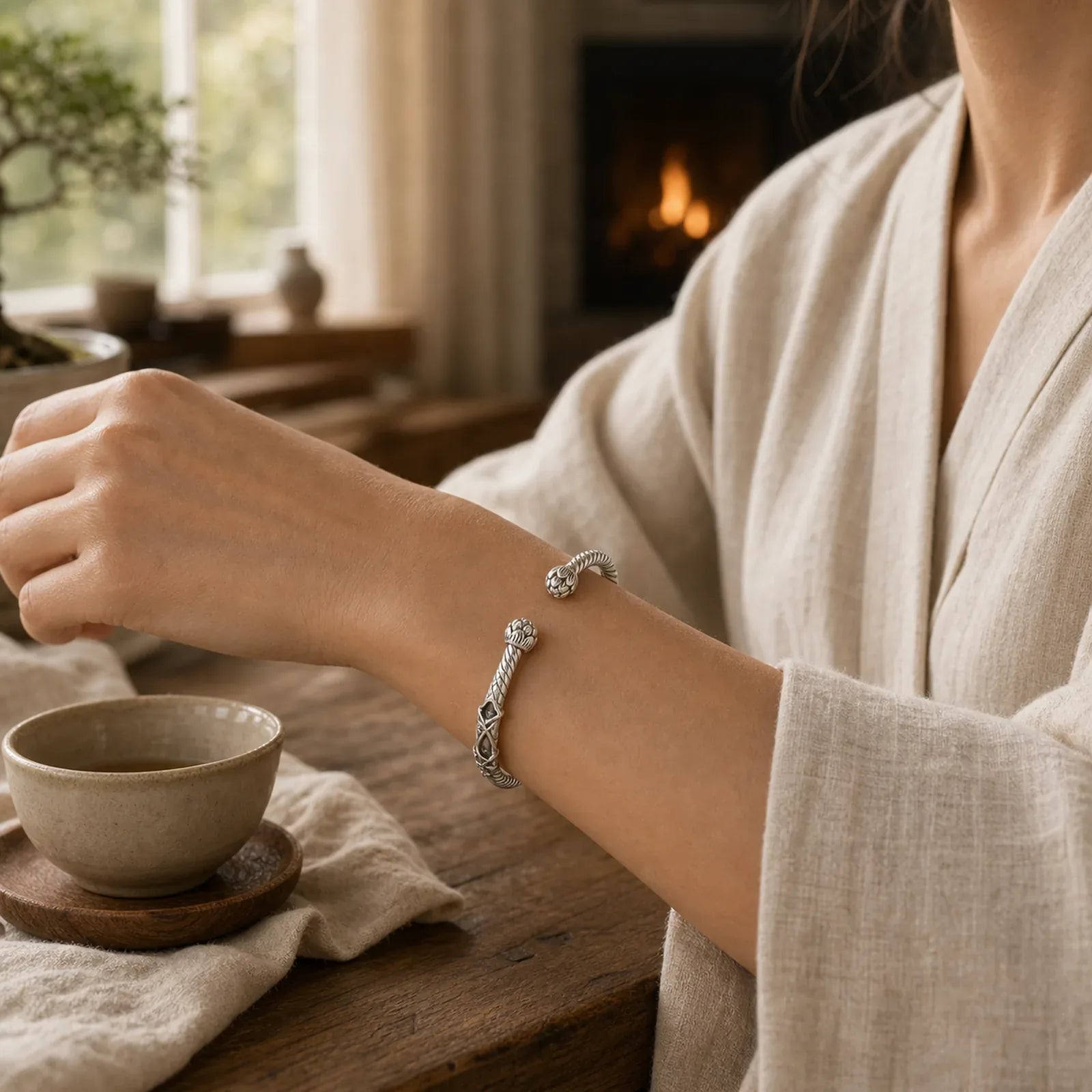 Tibetan Lotus White Copper Wealth Bracelet featuring Lotus, Copper, Lotus Symbol