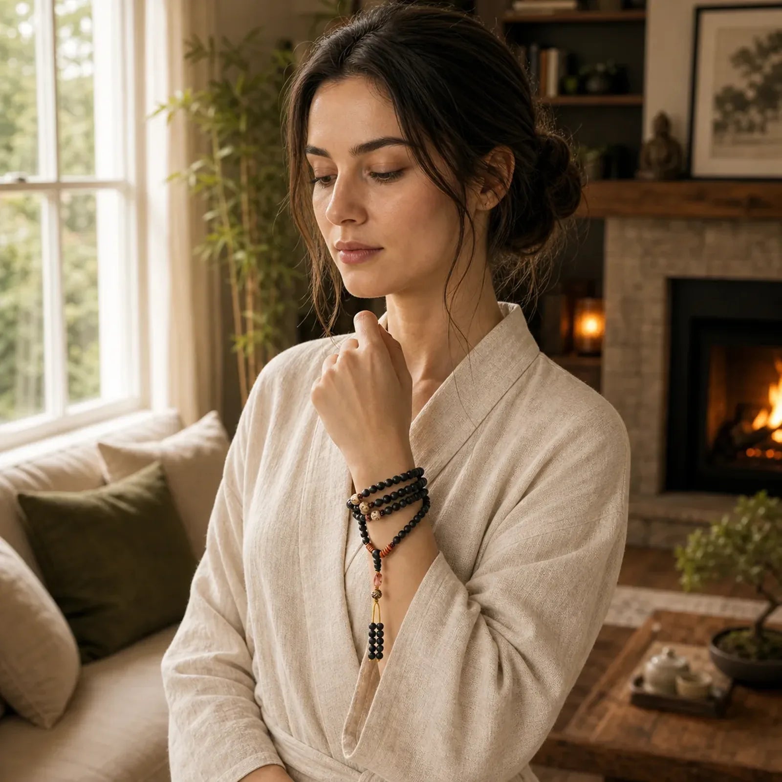 Tibetan Mala Cypress Bodhi Seed Red Agate Healing Bracelet featuring Cypress, Bodhi Seed, Red Agate