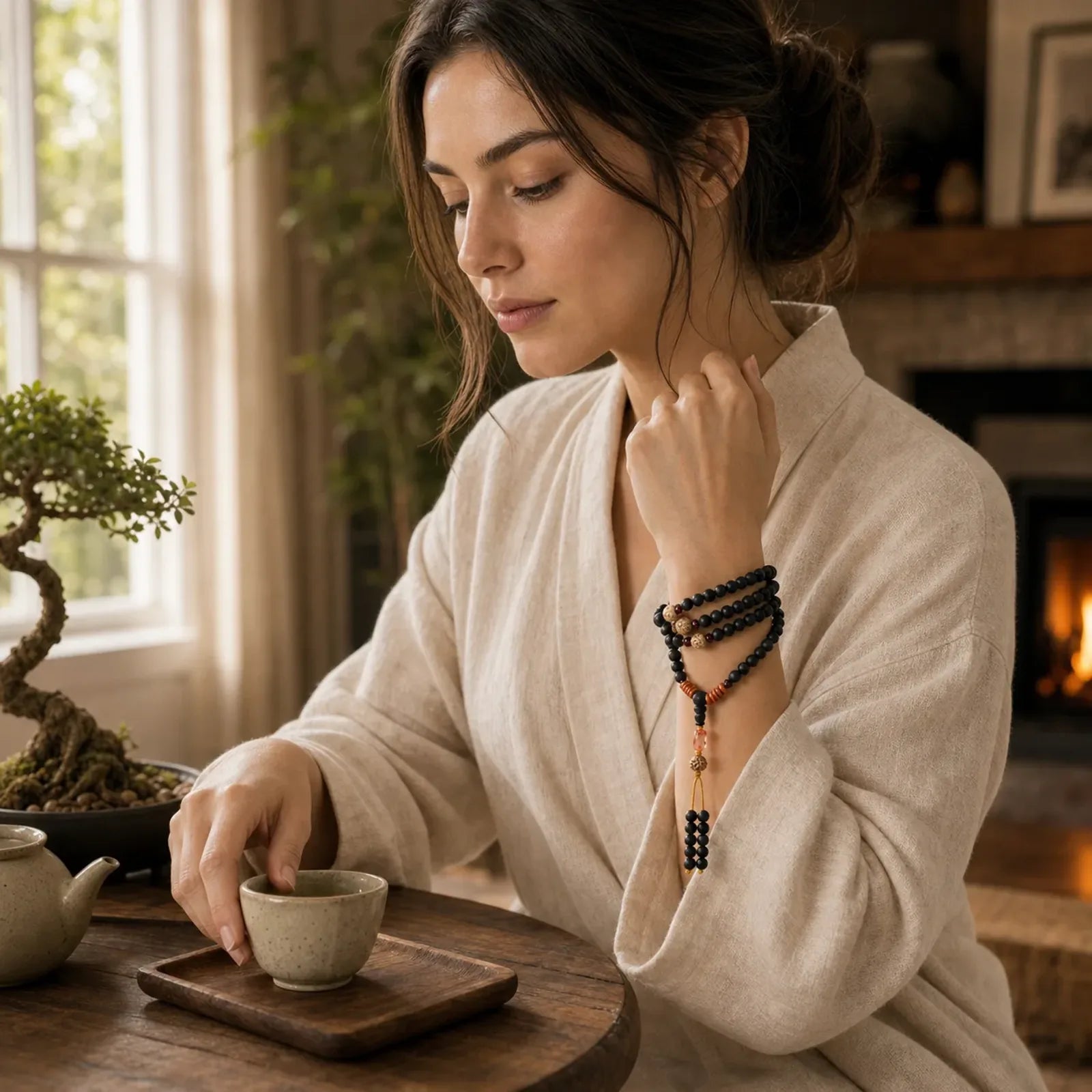 Tibetan Mala Cypress Bodhi Seed Red Agate Healing Bracelet featuring Cypress, Bodhi Seed, Red Agate