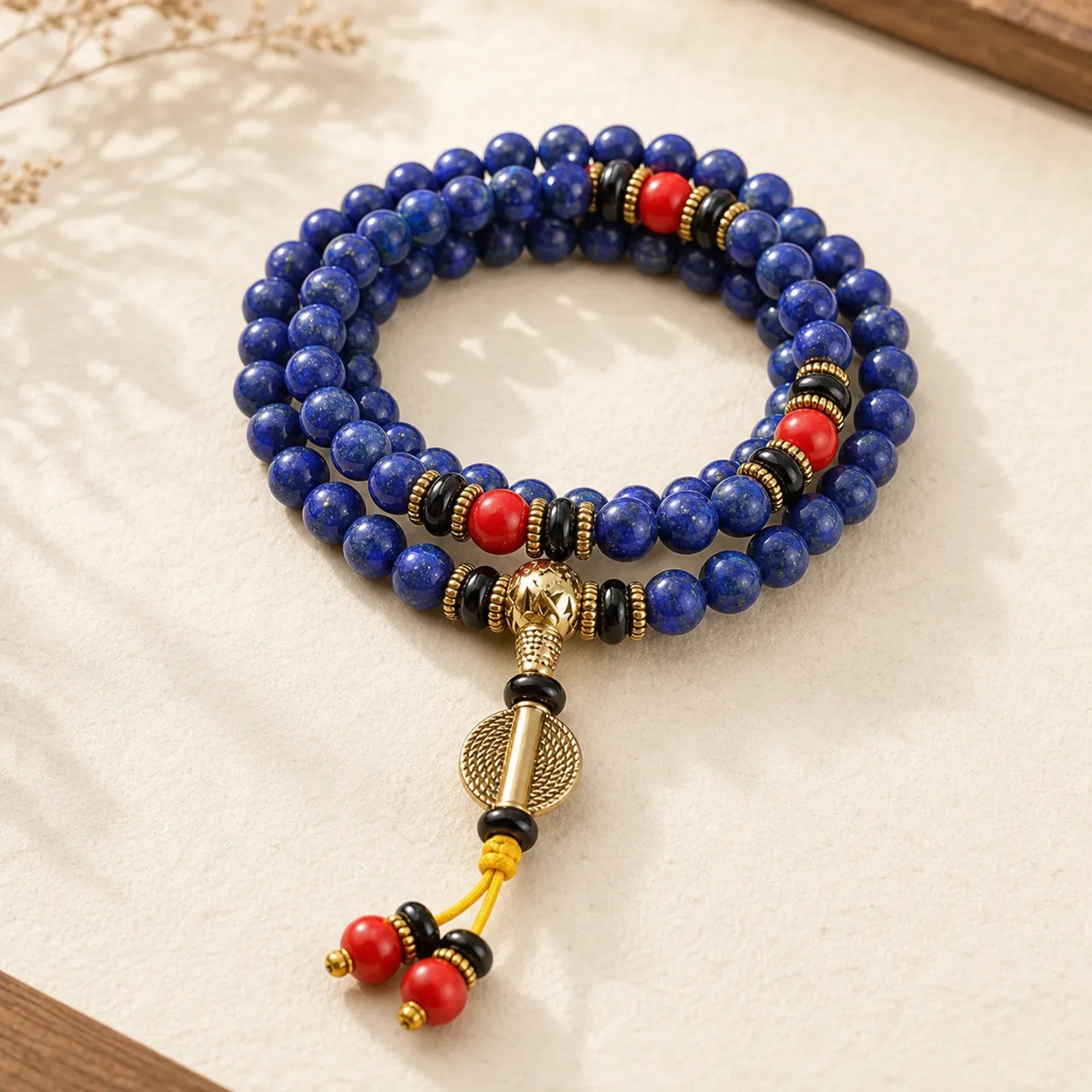 Tibetan Mala Lapis Lazuli Lazurite Positive Bracelet featuring Lapis Lazuli (Lazurite)