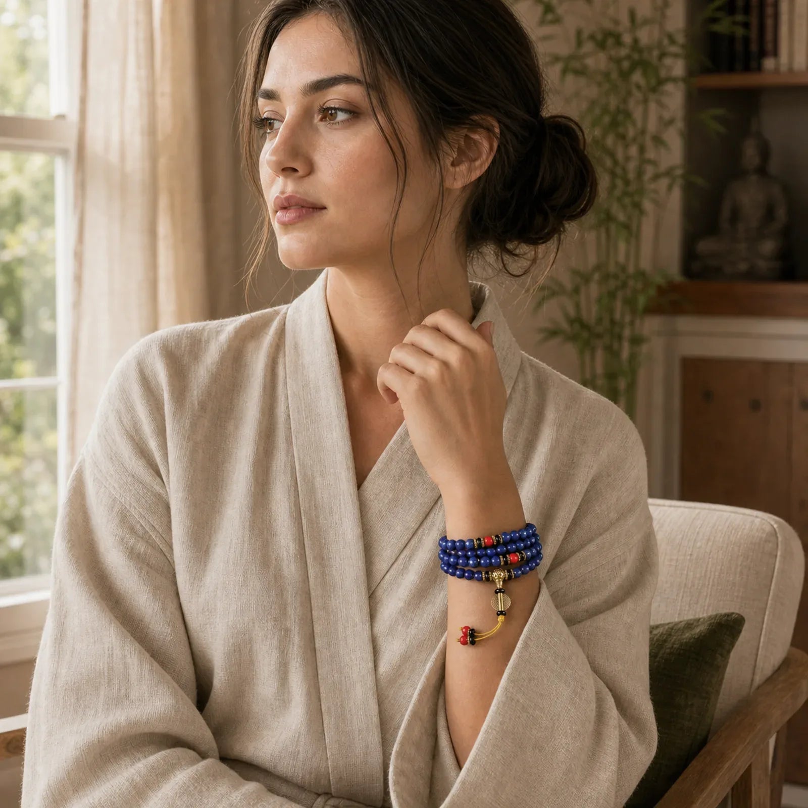Tibetan Mala Lapis Lazuli Lazurite Positive Bracelet featuring Lapis Lazuli (Lazurite)
