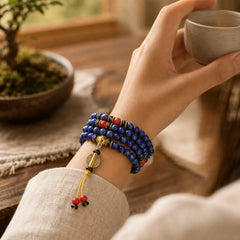 Tibetan Mala Lapis Lazuli Lazurite Positive Bracelet featuring Lapis Lazuli (Lazurite)
