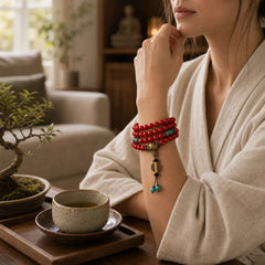 Tibetan Mala Red Turquoise Lucky Necklace Bracelet featuring Red Turquoise, Turquoise