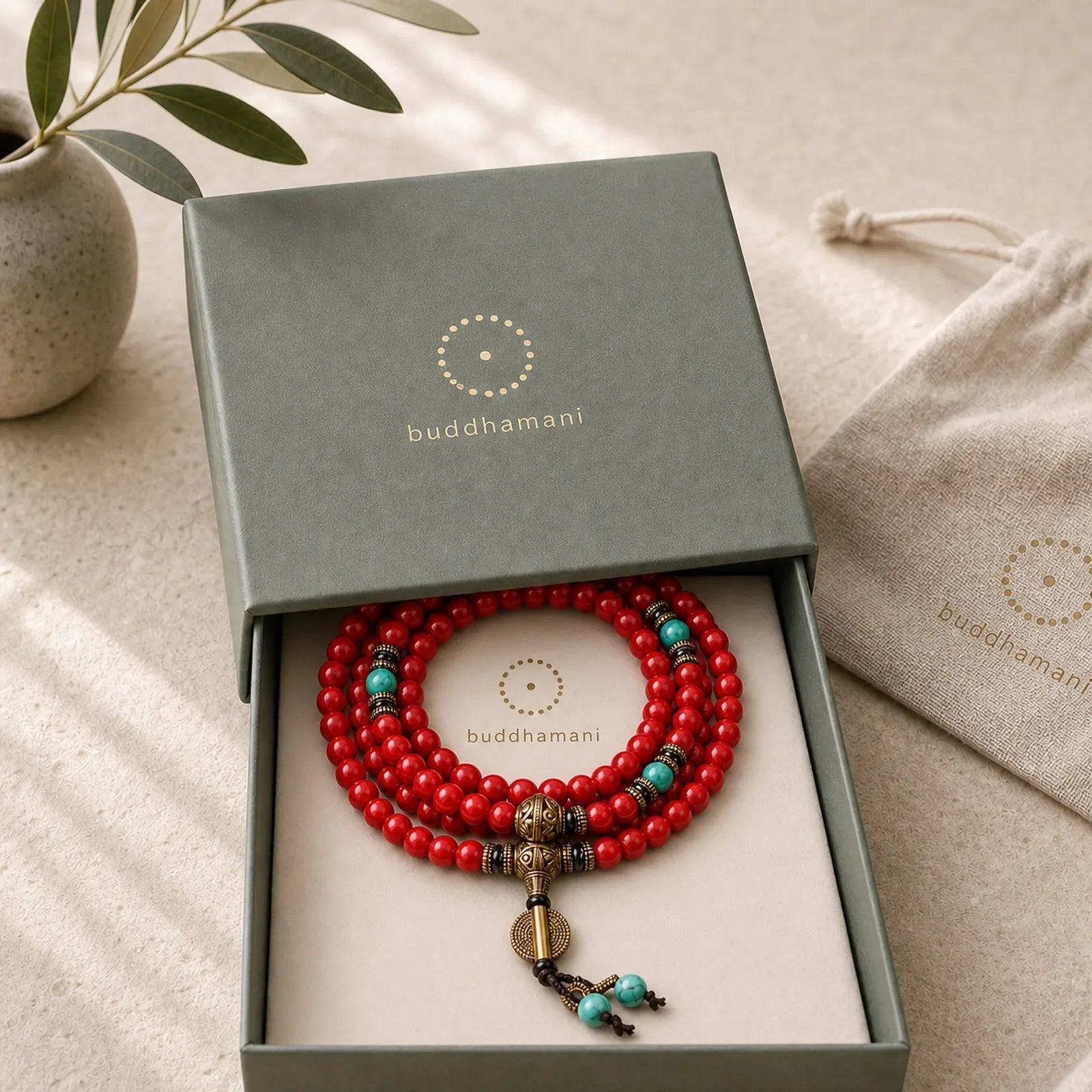 Tibetan Mala Red Turquoise Lucky Necklace Bracelet featuring Red Turquoise, Turquoise