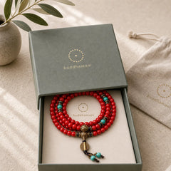 Tibetan Mala Red Turquoise Lucky Necklace Bracelet featuring Red Turquoise, Turquoise