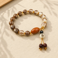 Tibetan Mala White Bodhi Seed Peace Bracelet featuring Bodhi Seed, Lotus Symbol, Lotus