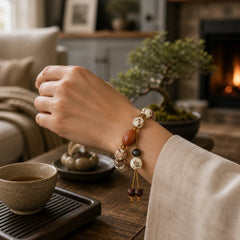 Tibetan Mala White Bodhi Seed Peace Bracelet featuring Bodhi Seed, Lotus Symbol, Lotus