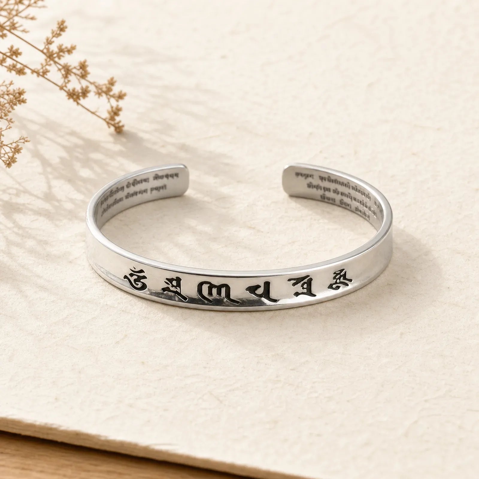 Tibetan Mantra White Copper Bracelet featuring Copper, Om, Six True Words (Om Mani Padme Hum)