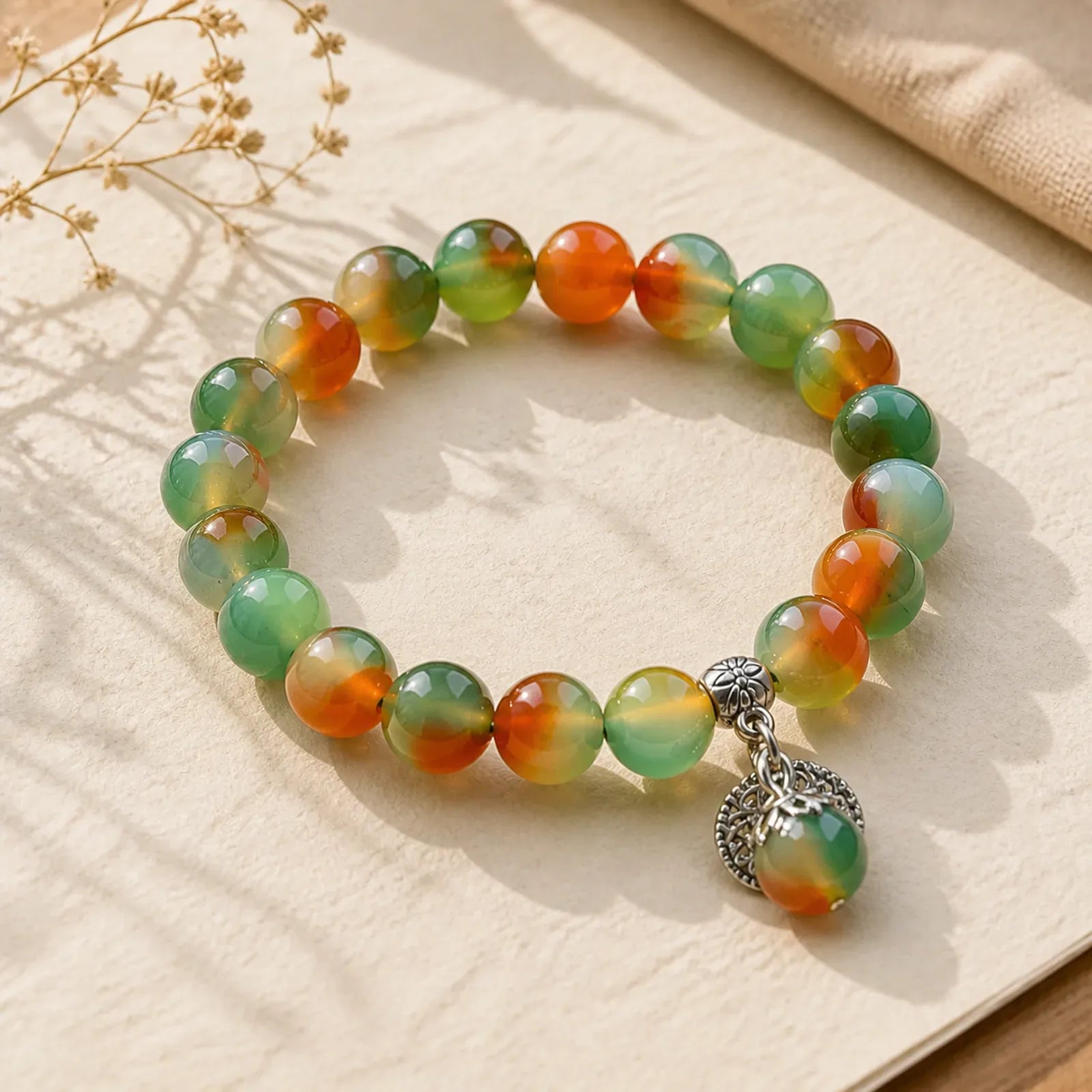 Tibetan Natural Green Agate Healing Bracelet featuring Green Agate
