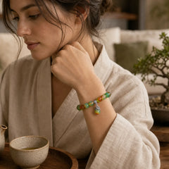Tibetan Natural Green Agate Healing Bracelet featuring Green Agate