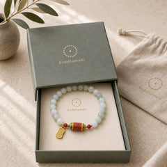 Tibetan Natural Jade Fu Character Prayer Wheel Prosperity Abundance Bracelet featuring Jade, Fu Character, Red String