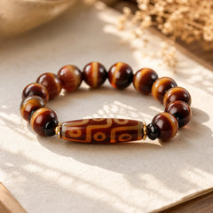 Tibetan Natural Nine-Eye Dzi Bead Agate Wealth Blessings Bracelet featuring Nine-Eye Dzi Bead, Dzi Bead