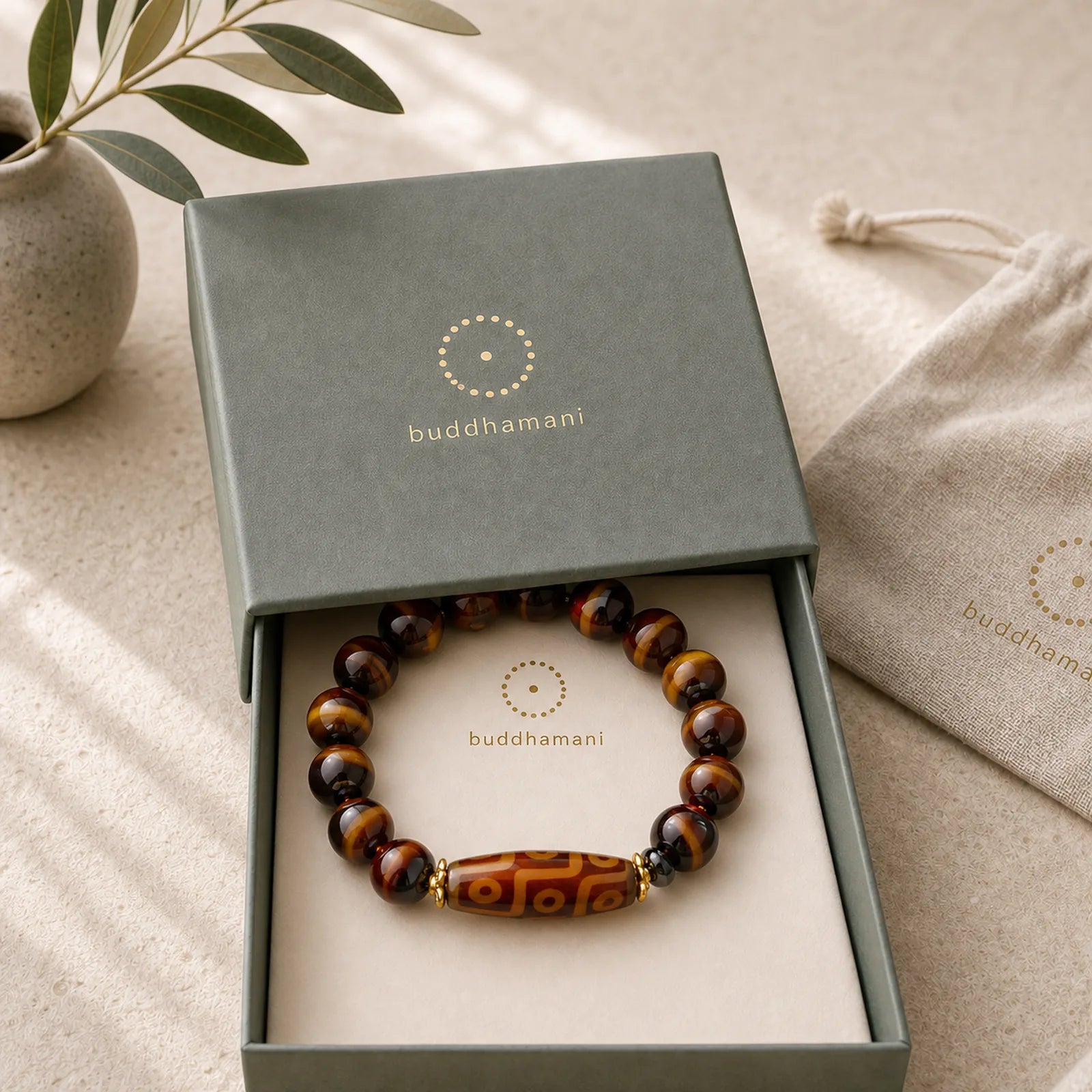 Tibetan Natural Nine-Eye Dzi Bead Agate Wealth Blessings Bracelet featuring Nine-Eye Dzi Bead, Dzi Bead