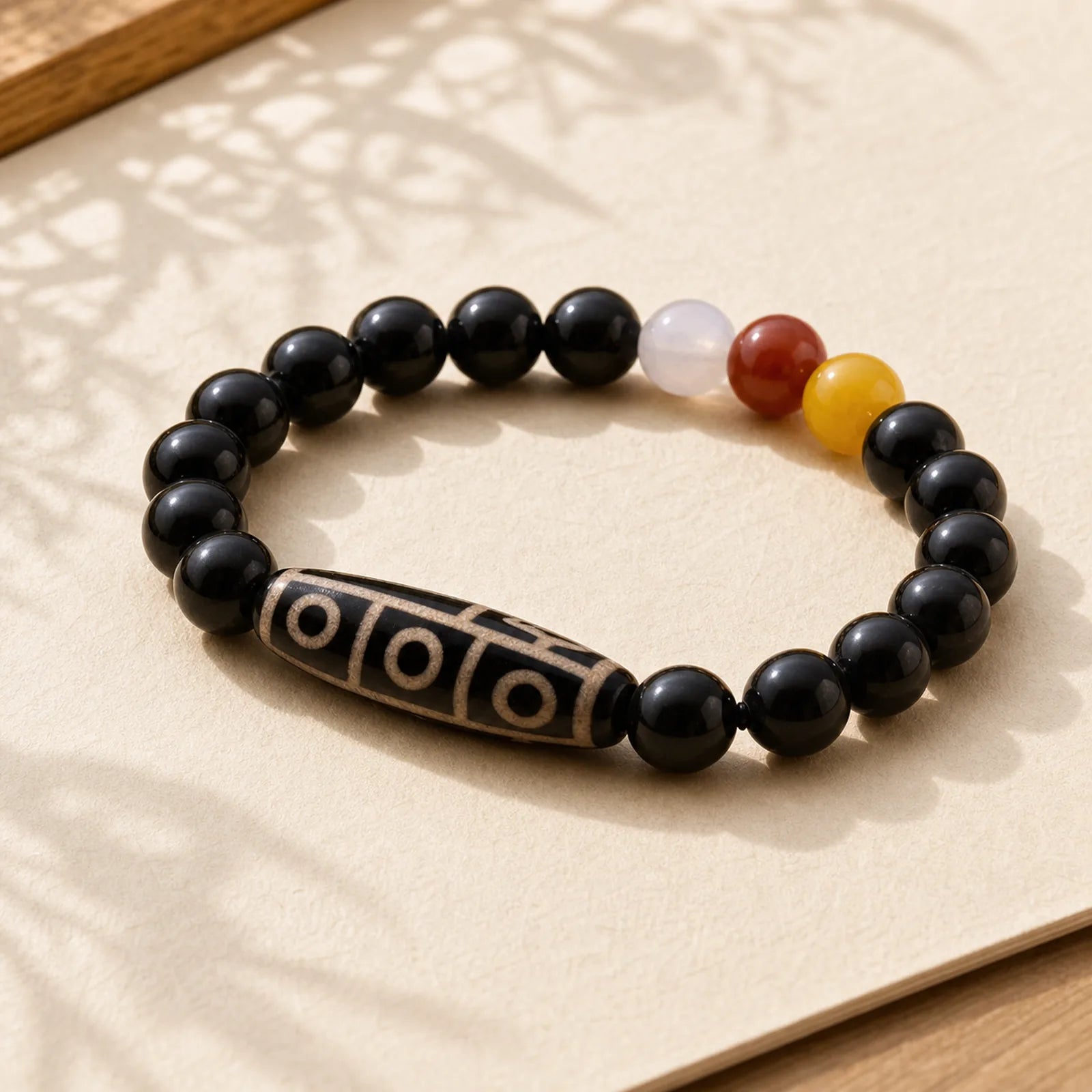 Tibetan Natural Nine-Eye Dzi Bead Wealth Power Bracelet featuring Nine-Eye Dzi Bead, Dzi Bead