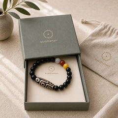 Tibetan Natural Nine-Eye Dzi Bead Wealth Power Bracelet featuring Nine-Eye Dzi Bead, Dzi Bead