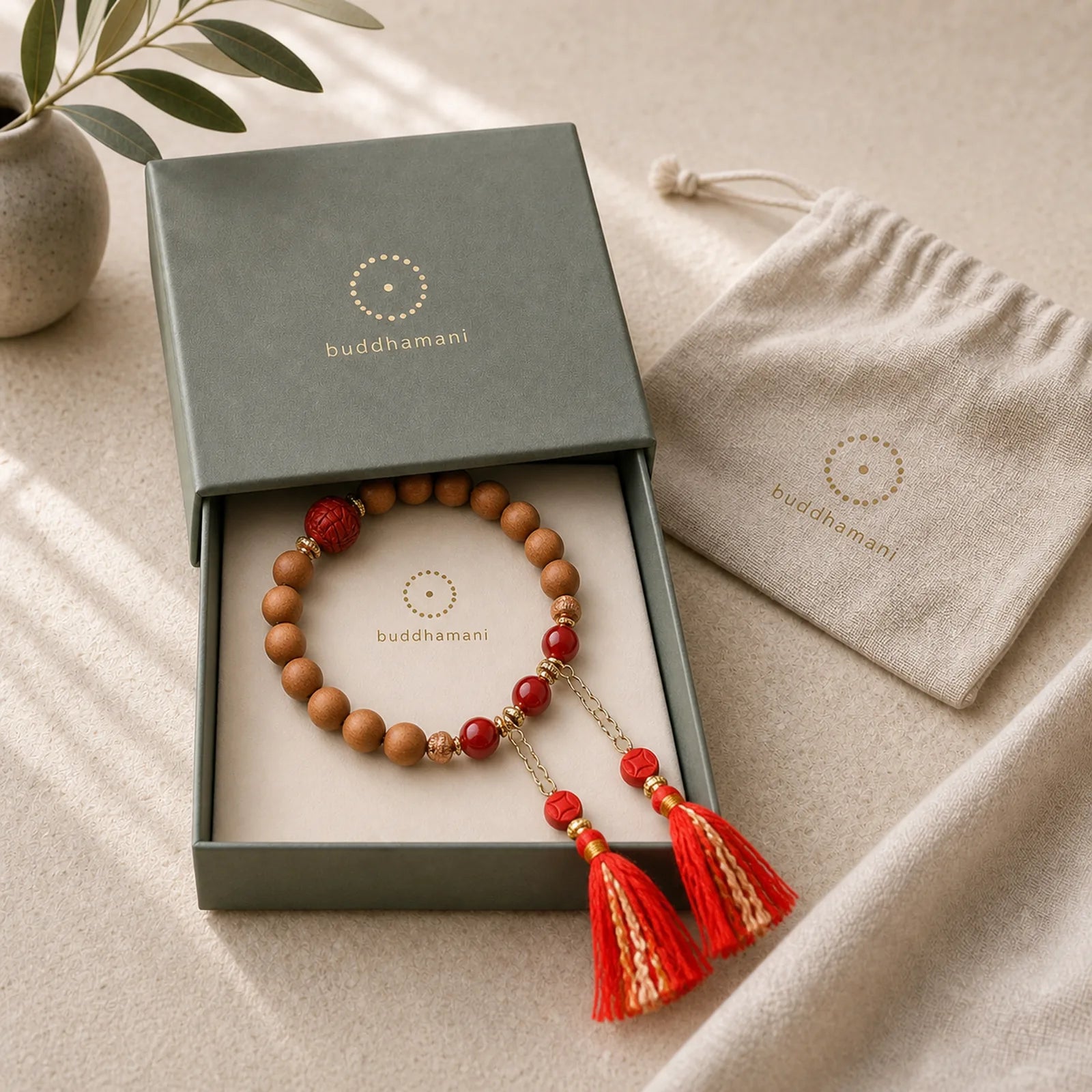 Tibetan Natural Peach Wood Cinnabar PiXiu Wealth Tassels Bracelet featuring Peach Wood, Cinnabar, Pixiu