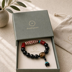 Tibetan Nine-Eye Dzi Bead Black Onyx Wealth Protection Bracelet featuring Nine-Eye Dzi Bead, Dzi Bead, Black Onyx