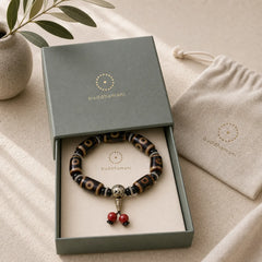 Tibetan Nine-Eye Dzi Bead Fortune Charm Bracelet featuring Nine-Eye Dzi Bead, Dzi Bead