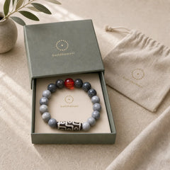 Tibetan Nine-Eye Dzi Bead Picasso Jasper Positive Bracelet featuring Nine-Eye Dzi Bead, Dzi Bead, Picasso Jasper