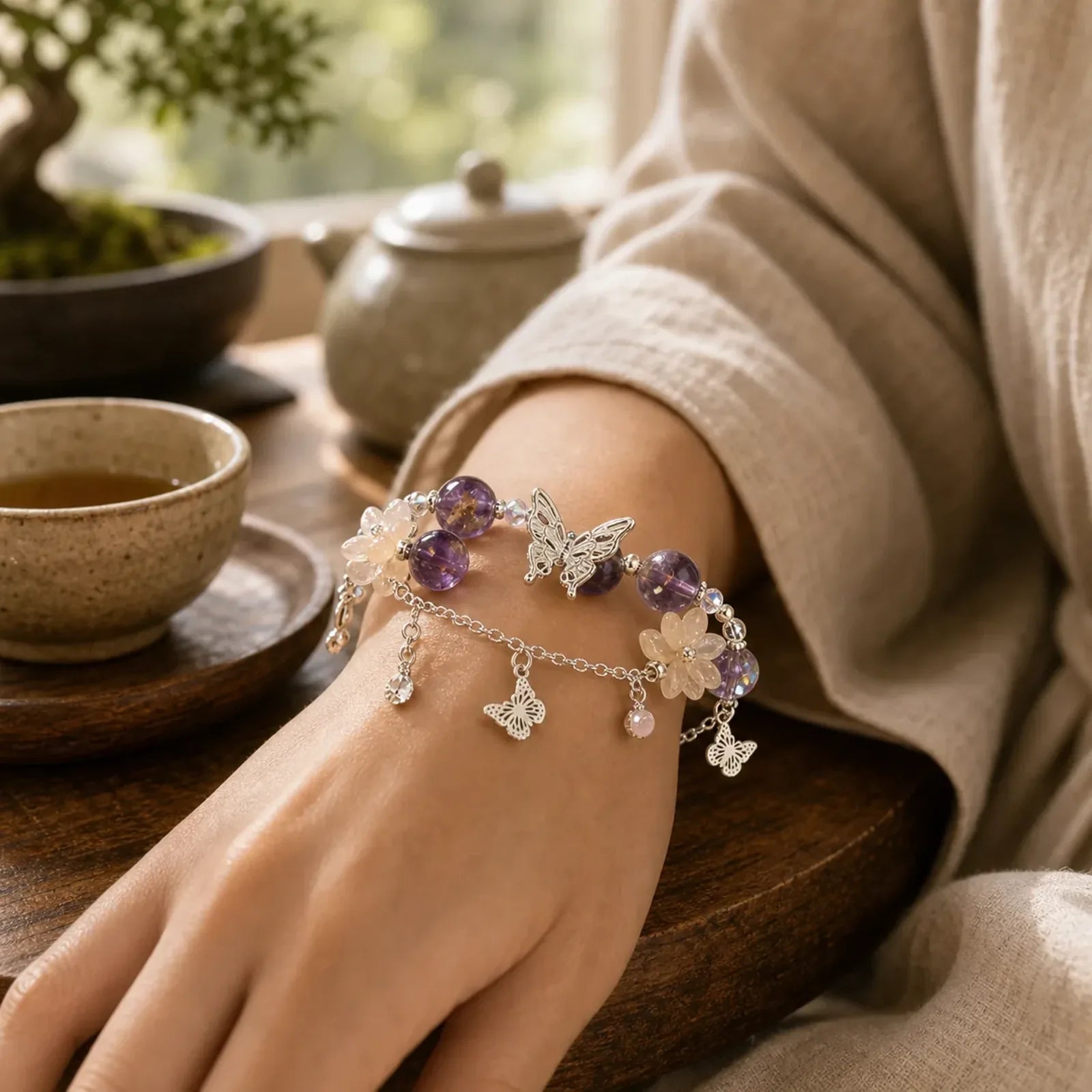 Tibetan Nine-Eye Dzi Bead Prosperity String Bracelet featuring Nine-Eye Dzi Bead, Dzi Bead