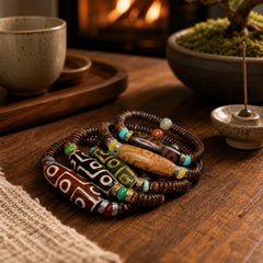 Tibetan Nine-Eye Dzi Bead Wealth Bracelet featuring Nine-Eye Dzi Bead, Dzi Bead
