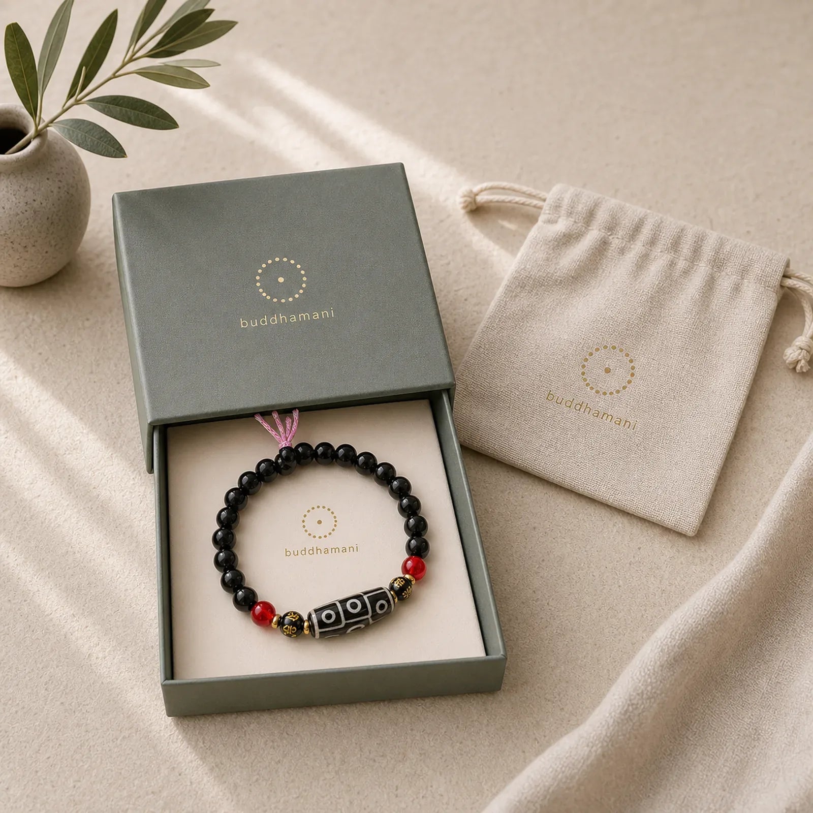 Tibetan Nine-eye Dzi Bead Black Onyx Six True Words Wealth Protection Bracelet featuring Nine-Eye Dzi Bead, Dzi Bead, Black Onyx
