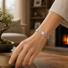 Tibetan OM Symbol Mindfulness Cuff Bracelet Bangle featuring Om Symbol, Om, Titanium Steel
