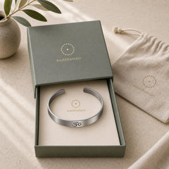 Tibetan OM Symbol Mindfulness Cuff Bracelet Bangle featuring Om Symbol, Om, Titanium Steel