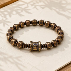 Tibetan Om Mani Padme Hum Carved Copper Brass Amulet Focus Bracelet featuring Om Mani Padme Hum, Om, Copper