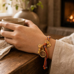 Tibetan Om Mani Padme Hum Dreamcatcher Luck Colorful Reincarnation Knot String Bracelet featuring Om Mani Padme Hum, Om, Red String