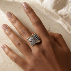 Tibetan Om Mani Padme Hum Garuda Dzi Bead Pattern Peace Rotatable Ring featuring Om Mani Padme Hum, Om, Garuda