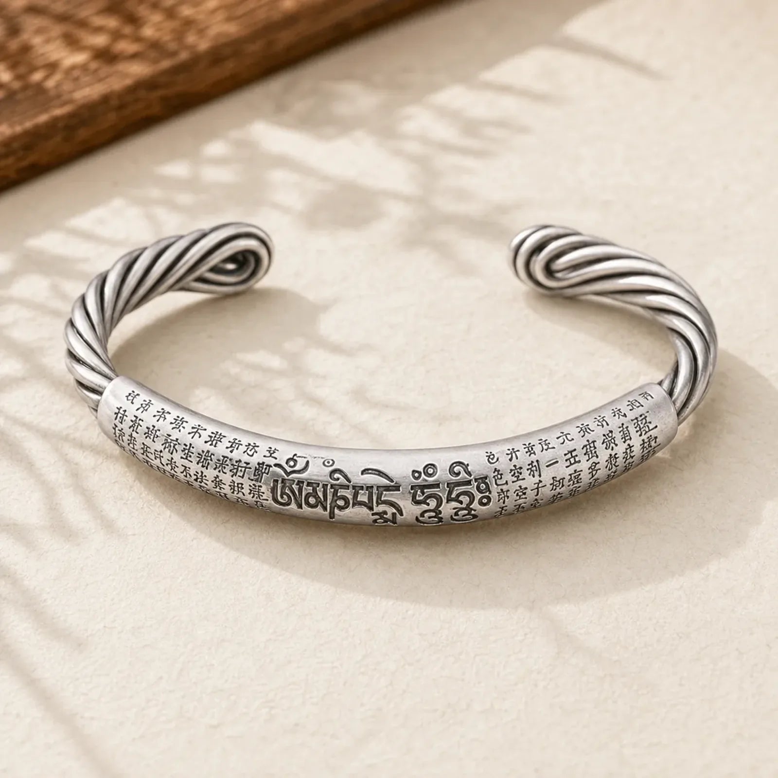 Tibetan Om Mani Padme Hum Heart Sutra Purity Cuff Bracelet featuring Om Mani Padme Hum, Om, Six True Words (Om Mani Padme Hum)