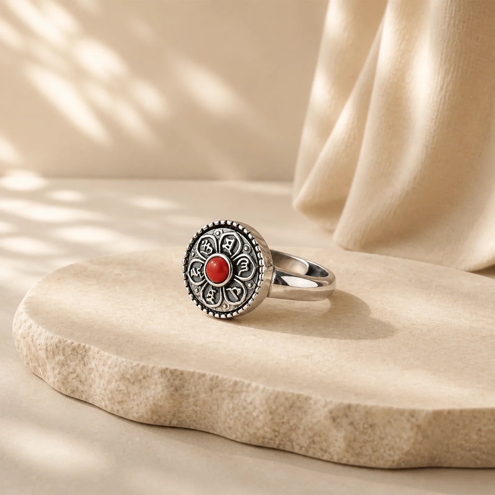 Tibetan Om Mani Padme Hum Peace Rotatable Ring featuring Om Mani Padme Hum, Om, Six True Words (Om Mani Padme Hum)