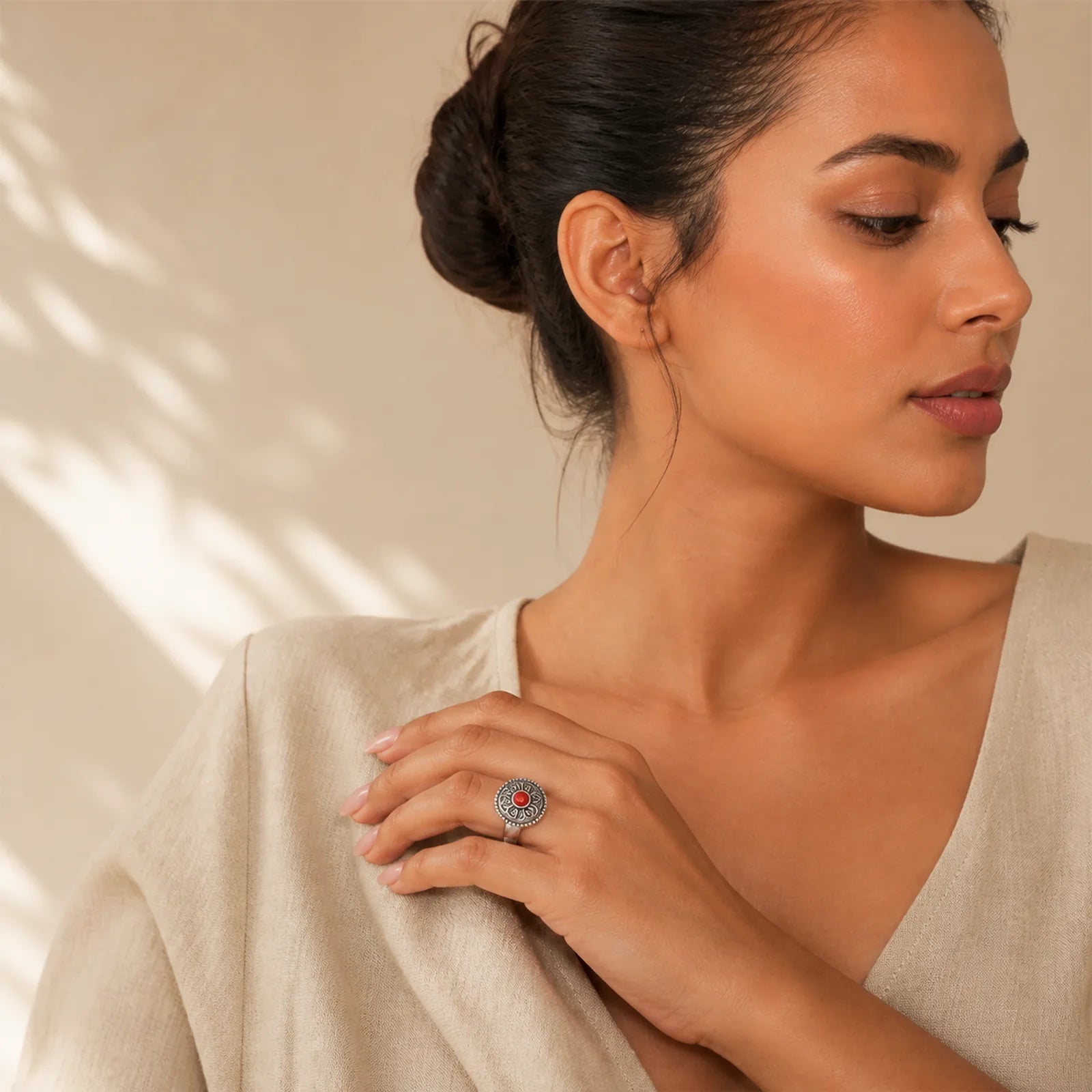 Tibetan Om Mani Padme Hum Peace Rotatable Ring featuring Om Mani Padme Hum, Om, Six True Words (Om Mani Padme Hum)